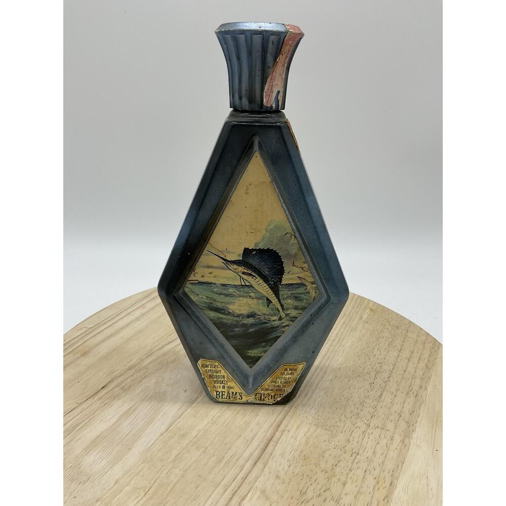 Jim Beam Beams Choice Sailfish Ceramic Decanter Bottle Blue Lockhart Vintage